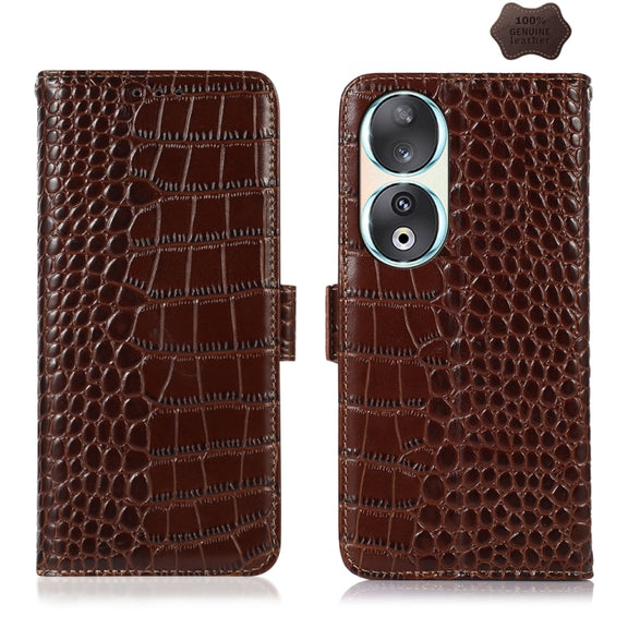For Honor 90 Crocodile Top Layer Cowhide Leather Phone Case(Brown)