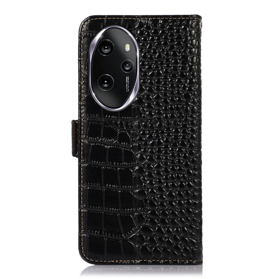For Honor 100 Pro Crocodile Top Layer Cowhide Leather Phone Case(Black)