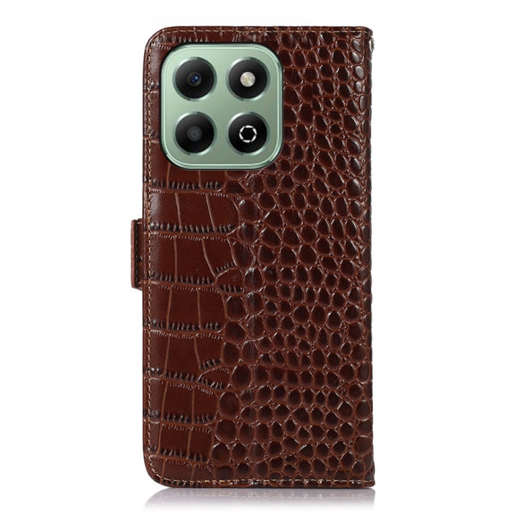 For Honor X6b Crocodile Top Layer Cowhide Leather Phone Case(Brown)