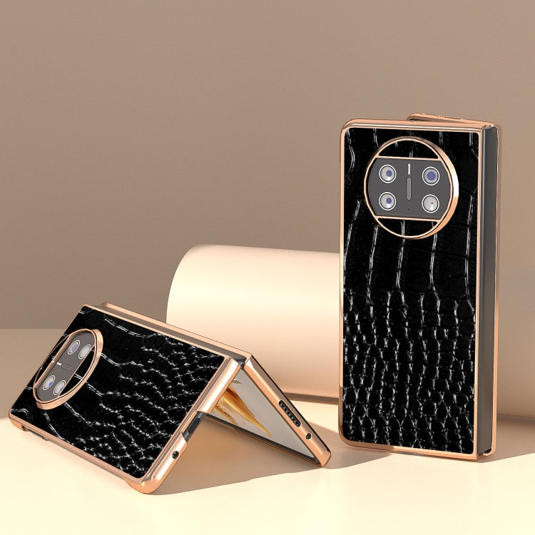 For Huawei Mate X3 Nano Plating Genuine Leather Crocodile Pattern Phone Case(Black)
