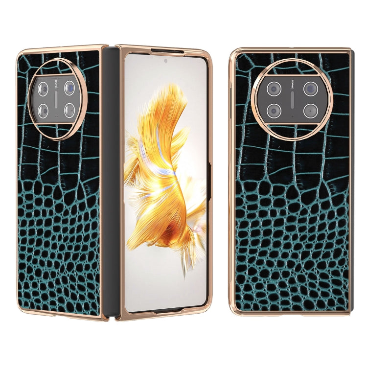 For Huawei Mate X3 Nano Plating Genuine Leather Crocodile Pattern Phone Case(Blue)