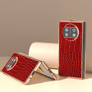 For Huawei Mate X3 Nano Plating Genuine Leather Crocodile Pattern Phone Case(Red)