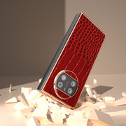 For Huawei Mate X3 Nano Plating Genuine Leather Crocodile Pattern Phone Case(Red)
