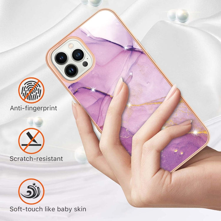 Electroplating Marble Pattern Dual-side IMD TPU Shockproof Phone Case For iPhone 16 Pro Max(Purple 001)