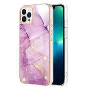 Electroplating Marble Pattern Dual-side IMD TPU Shockproof Phone Case For iPhone 16 Pro Max(Purple 001)