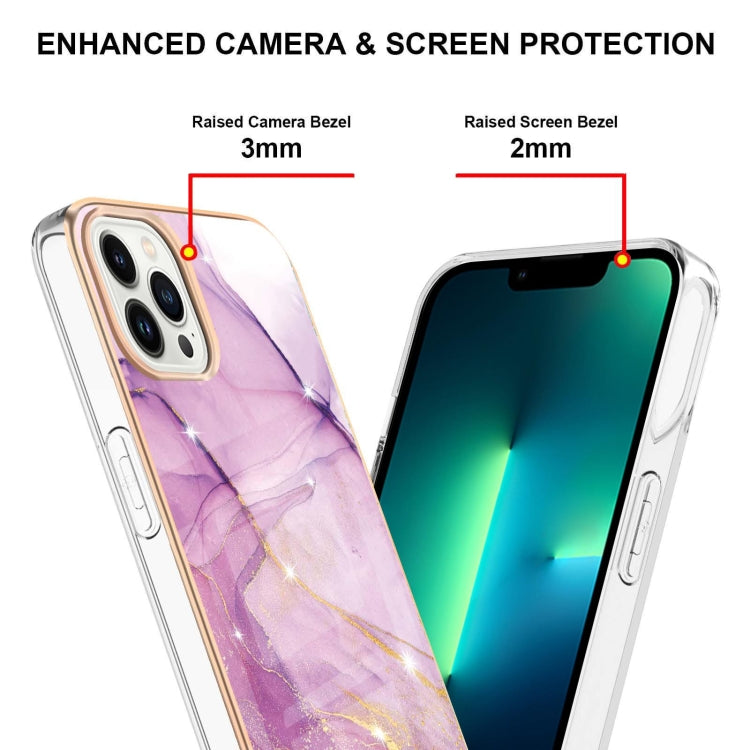 Electroplating Marble Pattern Dual-side IMD TPU Shockproof Phone Case For iPhone 16 Pro Max(Purple 001)