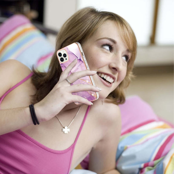Electroplating Marble Pattern Dual-side IMD TPU Shockproof Phone Case For iPhone 16 Pro Max(Purple 001)
