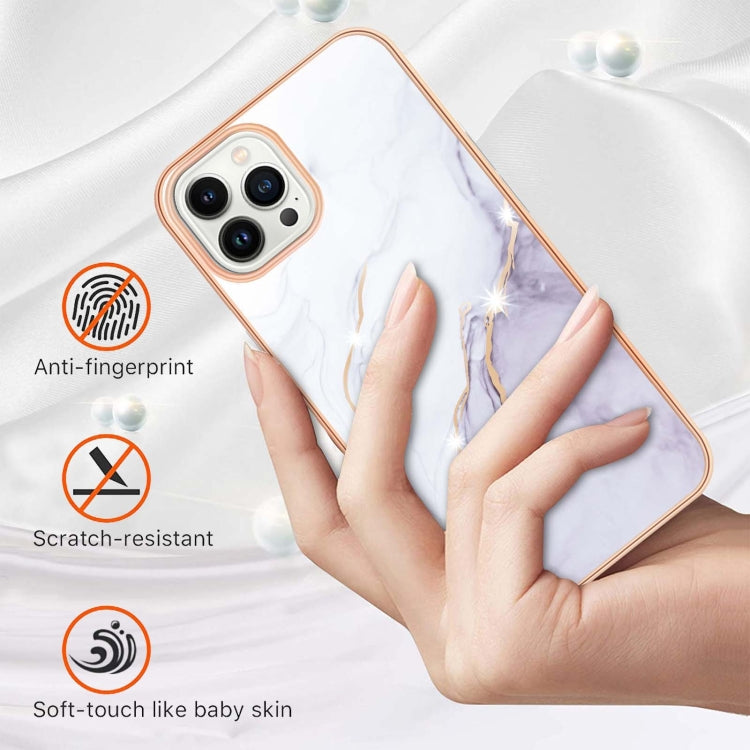 Electroplating Marble Pattern Dual-side IMD TPU Shockproof Phone Case For iPhone 16 Pro(White 006)