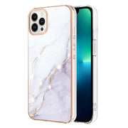 Electroplating Marble Pattern Dual-side IMD TPU Shockproof Phone Case For iPhone 16 Pro(White 006)
