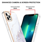 Electroplating Marble Pattern Dual-side IMD TPU Shockproof Phone Case For iPhone 16 Pro(White 006)
