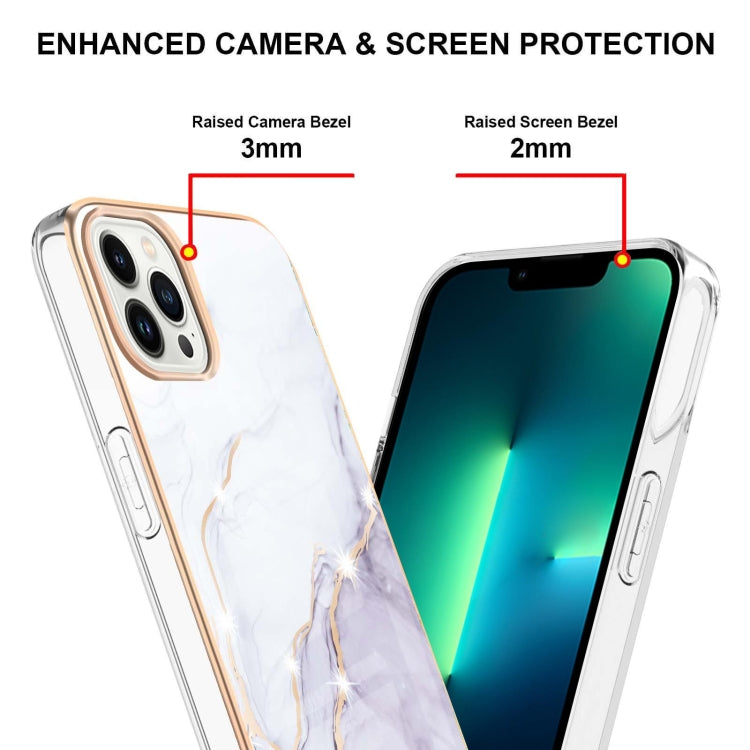 Electroplating Marble Pattern Dual-side IMD TPU Shockproof Phone Case For iPhone 16 Pro(White 006)