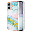 Electroplating Marble Pattern Dual-side IMD TPU Shockproof Phone Case For iPhone 16(Green 004) - iPhone 16 Cases by PMC TechLife | Online Shopping South Africa | PMC TechLife | Buy Now Pay Later Mobicred