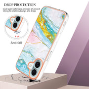 Electroplating Marble Pattern Dual-side IMD TPU Shockproof Phone Case For iPhone 16(Green 004)
