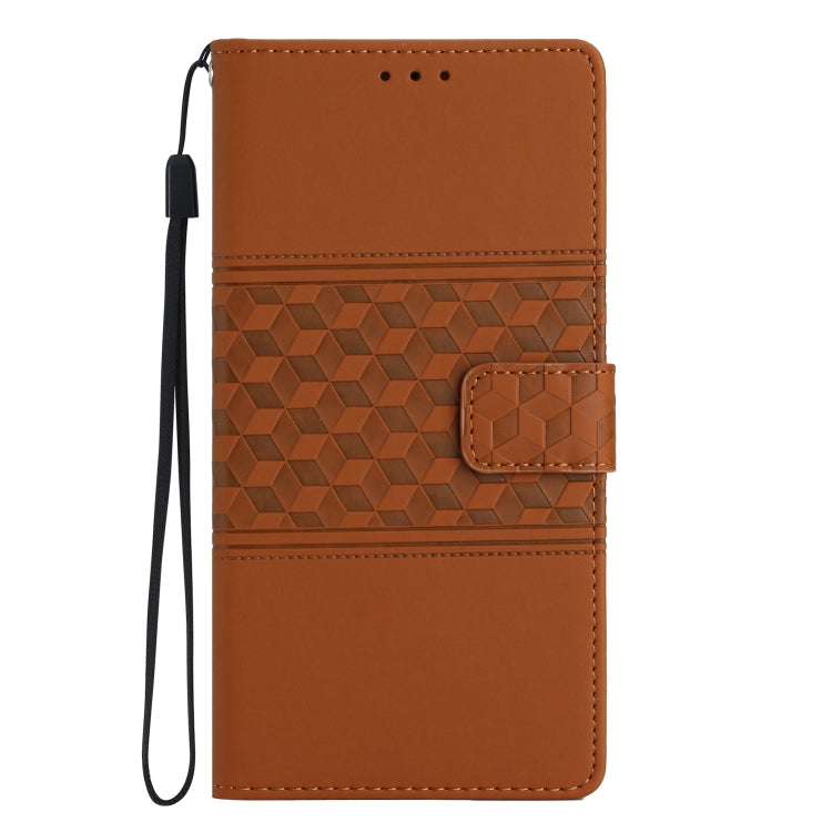 For iPhone 16 Diamond Embossed Skin Feel Leather Phone Case(Brown)