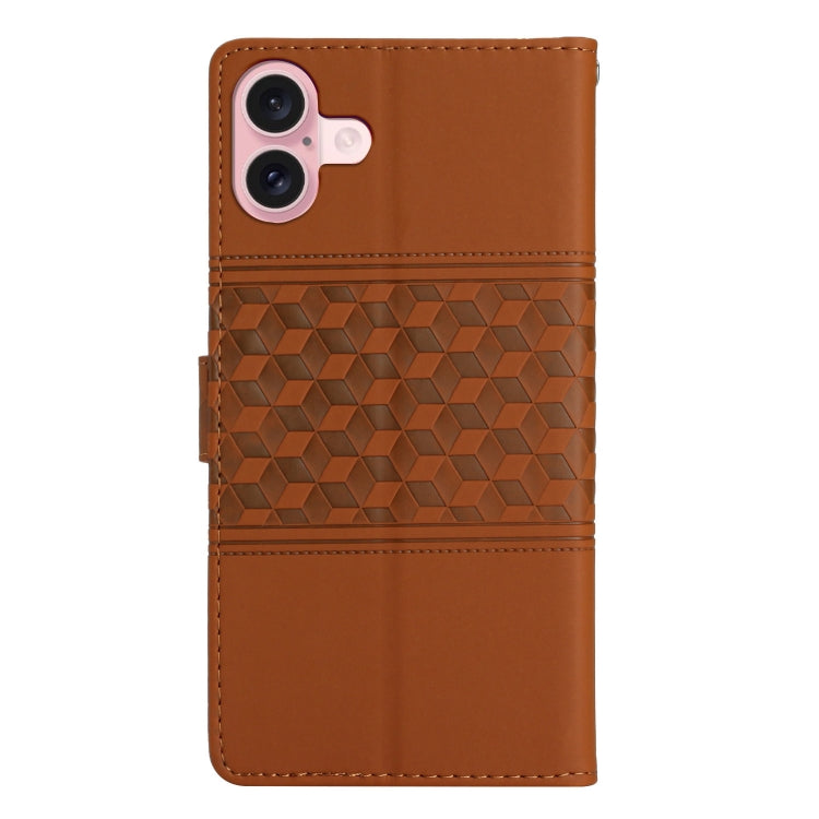 For iPhone 16 Diamond Embossed Skin Feel Leather Phone Case(Brown)
