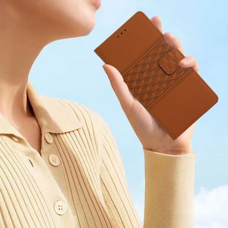 For iPhone 16 Diamond Embossed Skin Feel Leather Phone Case(Brown)