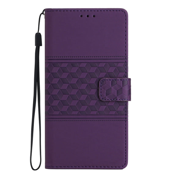 For iPhone 16 Diamond Embossed Skin Feel Leather Phone Case(Purple)