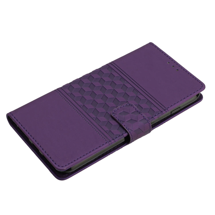 For iPhone 16 Diamond Embossed Skin Feel Leather Phone Case(Purple)