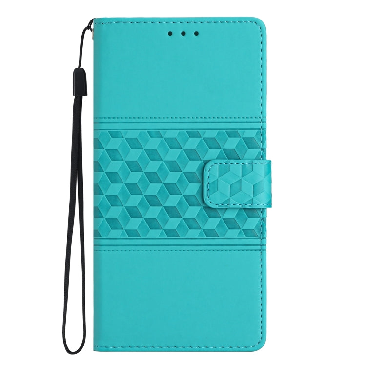 For iPhone 16 Diamond Embossed Skin Feel Leather Phone Case(Blue)
