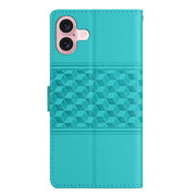 For iPhone 16 Diamond Embossed Skin Feel Leather Phone Case(Blue)