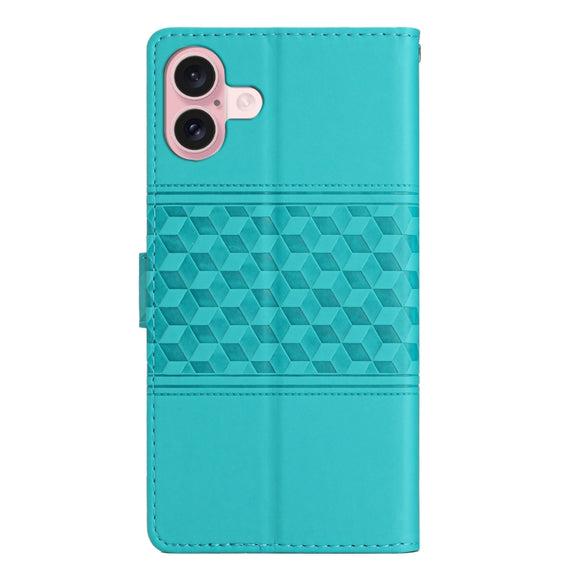 For iPhone 16 Diamond Embossed Skin Feel Leather Phone Case(Blue)