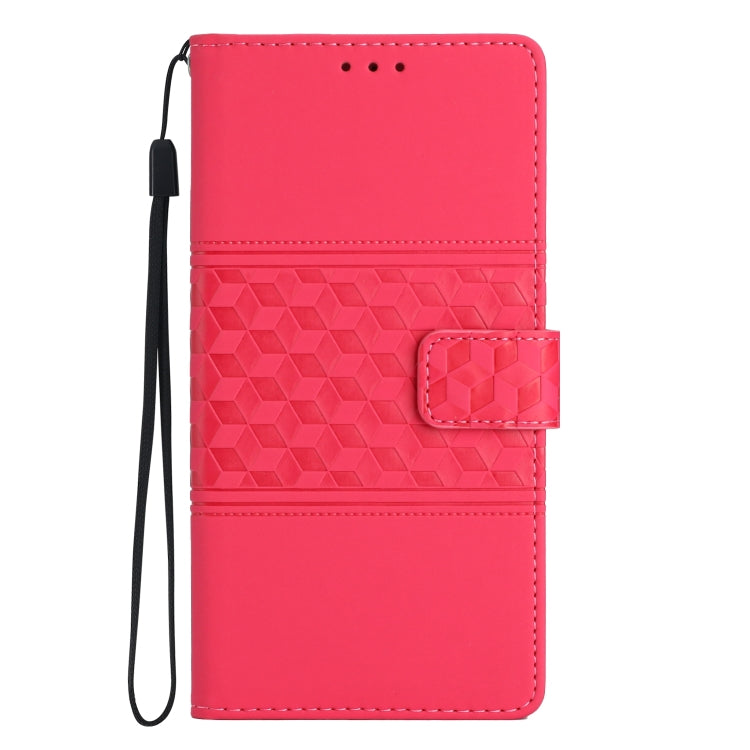 For iPhone 16 Diamond Embossed Skin Feel Leather Phone Case(Red)
