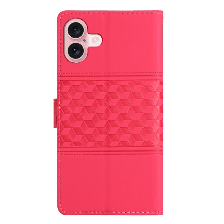 For iPhone 16 Diamond Embossed Skin Feel Leather Phone Case(Red)