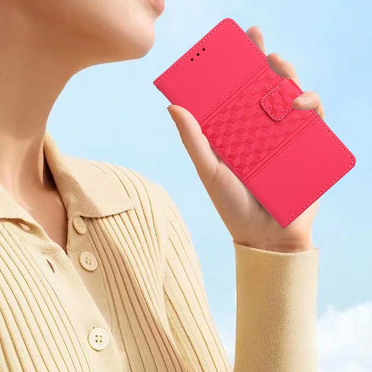 For iPhone 16 Diamond Embossed Skin Feel Leather Phone Case(Red)