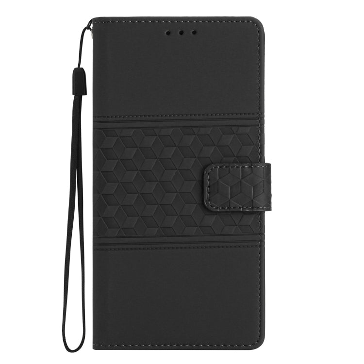 For iPhone 16 Diamond Embossed Skin Feel Leather Phone Case(Black)