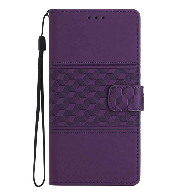 For iPhone 16 Plus Diamond Embossed Skin Feel Leather Phone Case(Purple)