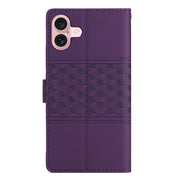 For iPhone 16 Plus Diamond Embossed Skin Feel Leather Phone Case(Purple)