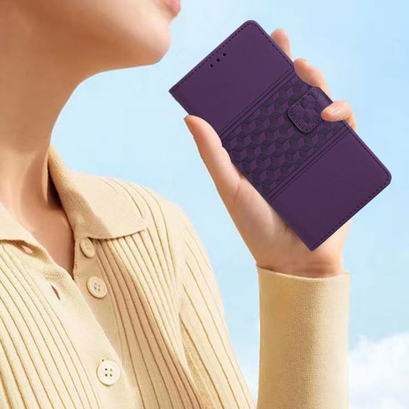 For iPhone 16 Plus Diamond Embossed Skin Feel Leather Phone Case(Purple)