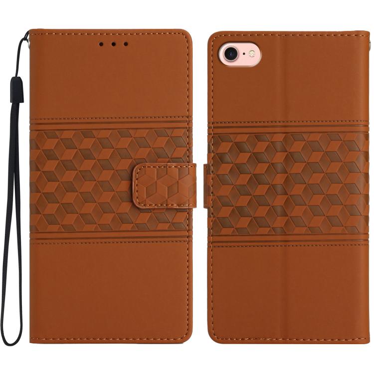 For iPhone 16e Diamond Embossed Skin Feel Leather Phone Case(Brown)