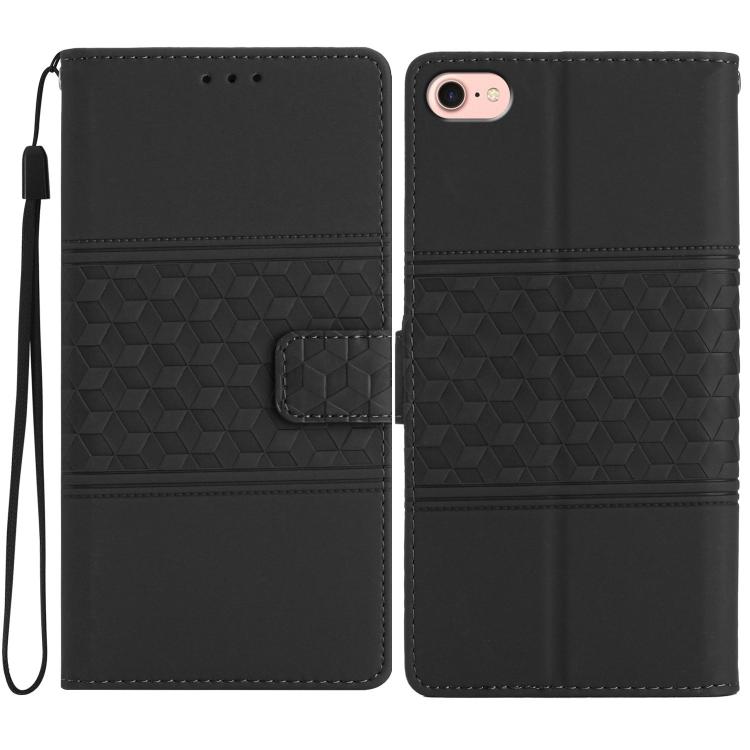 For iPhone 16e Diamond Embossed Skin Feel Leather Phone Case(Black)
