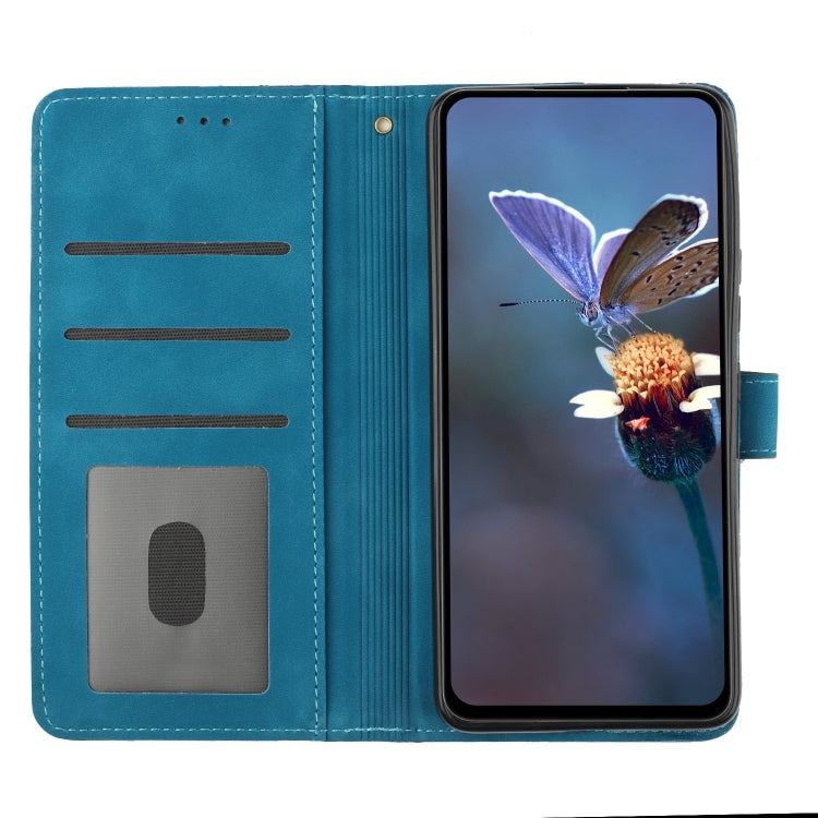 For iPhone 16 Pro Max Flower Embossing Pattern Leather Phone Case(Blue)