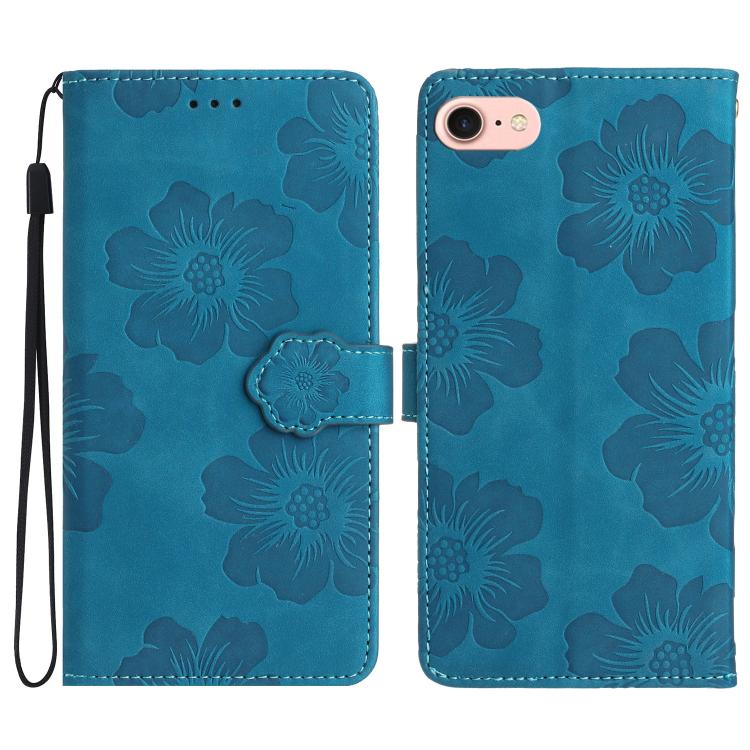 For iPhone 16e Flower Embossing Pattern Leather Phone Case(Blue)