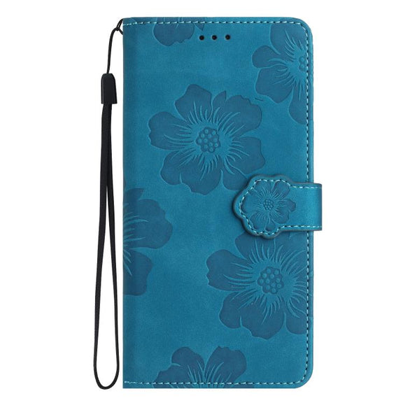 For iPhone 16e Flower Embossing Pattern Leather Phone Case(Blue)