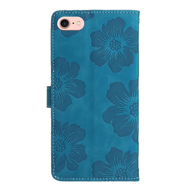 For iPhone 16e Flower Embossing Pattern Leather Phone Case(Blue)