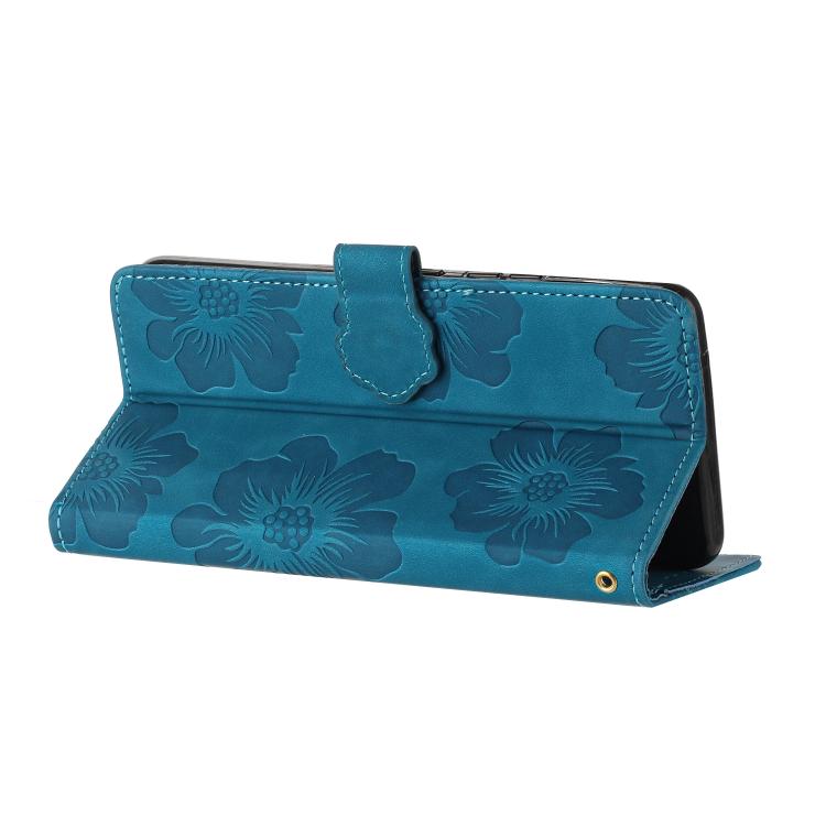 For iPhone 16e Flower Embossing Pattern Leather Phone Case(Blue)