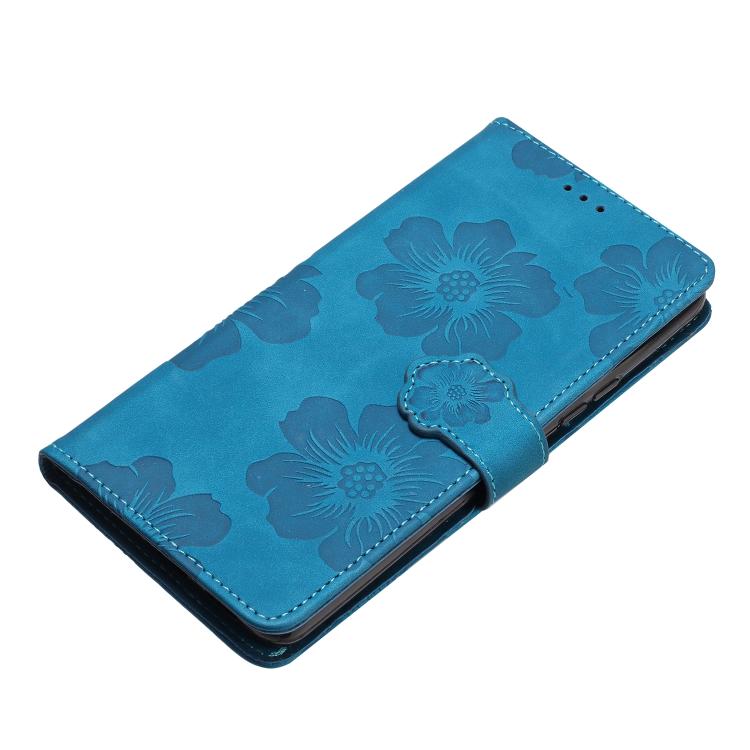 For iPhone 16e Flower Embossing Pattern Leather Phone Case(Blue)