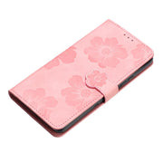 For iPhone 16e Flower Embossing Pattern Leather Phone Case(Pink)