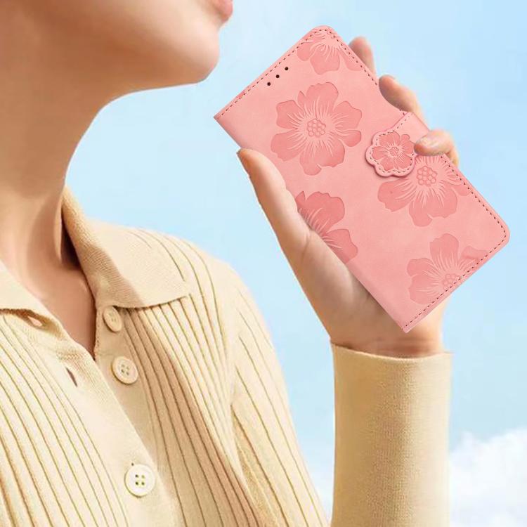 For iPhone 16e Flower Embossing Pattern Leather Phone Case(Pink)