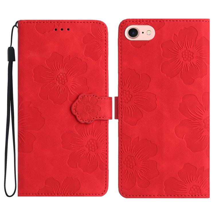 For iPhone 16e Flower Embossing Pattern Leather Phone Case(Red)