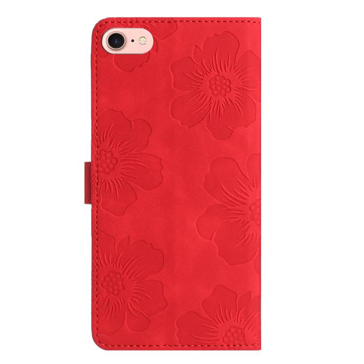 For iPhone 16e Flower Embossing Pattern Leather Phone Case(Red)