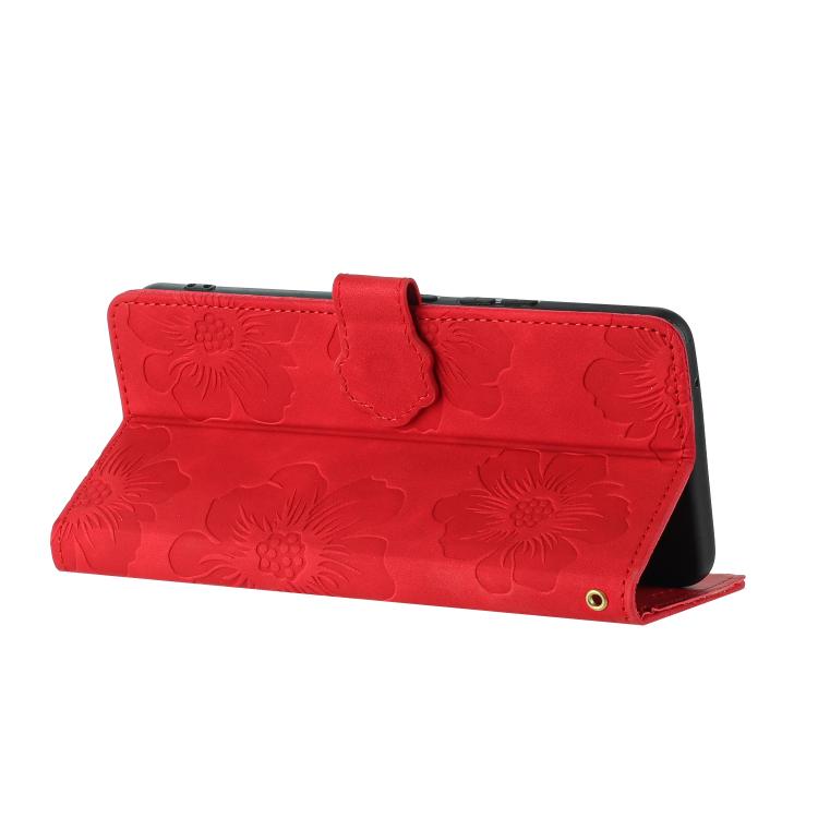 For iPhone 16e Flower Embossing Pattern Leather Phone Case(Red)