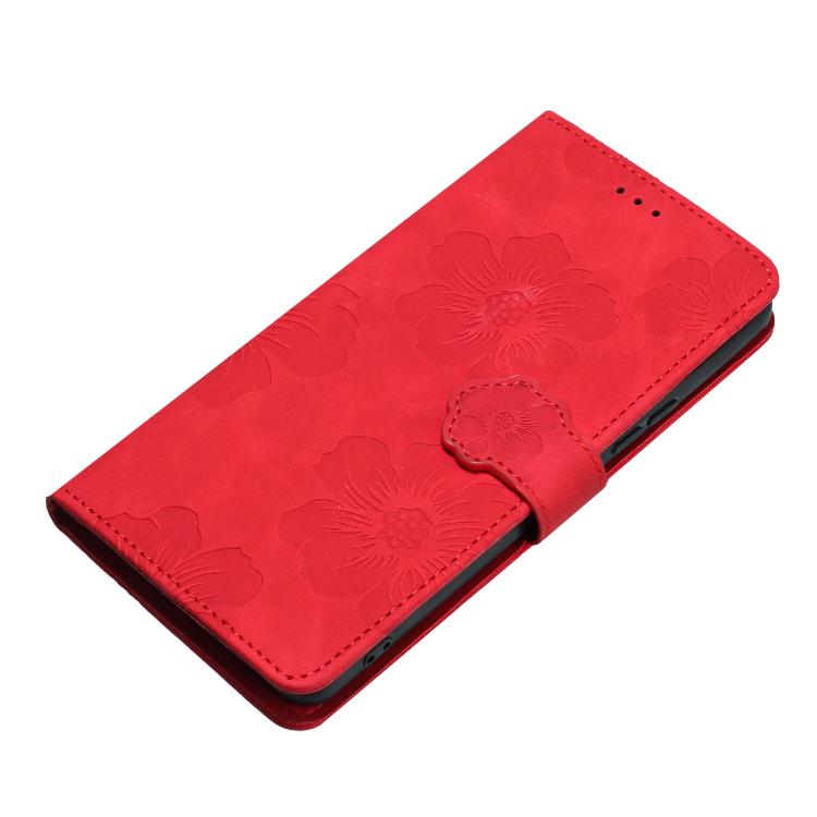 For iPhone 16e Flower Embossing Pattern Leather Phone Case(Red)