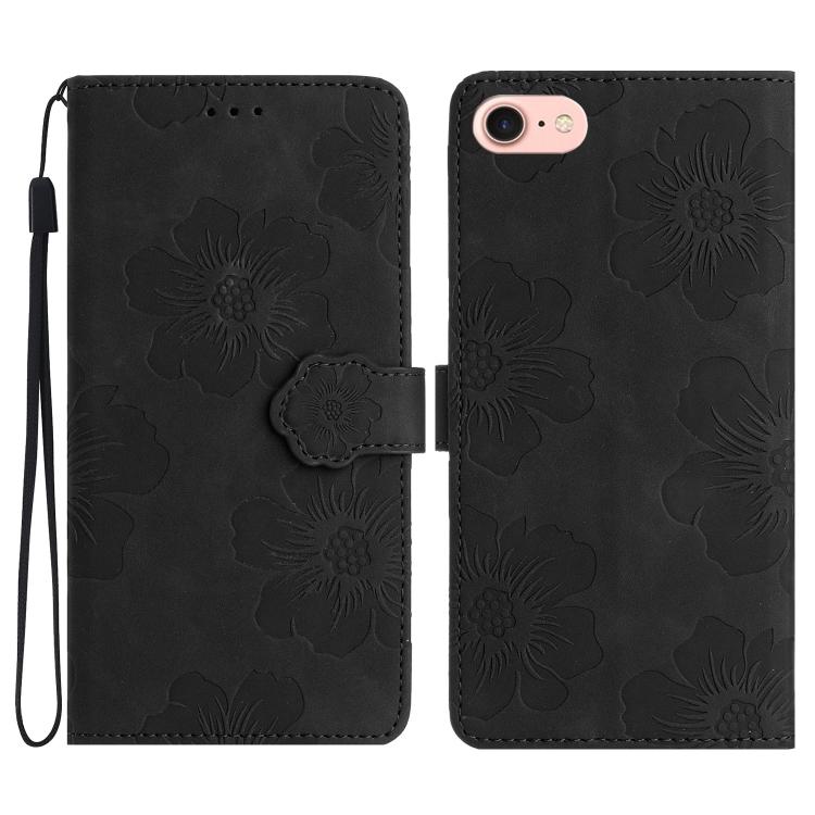For iPhone 16e Flower Embossing Pattern Leather Phone Case(Black)