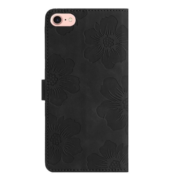For iPhone 16e Flower Embossing Pattern Leather Phone Case(Black)