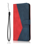 For iPhone 16 Plus Dual-color Stitching Leather Phone Case(Red Blue)