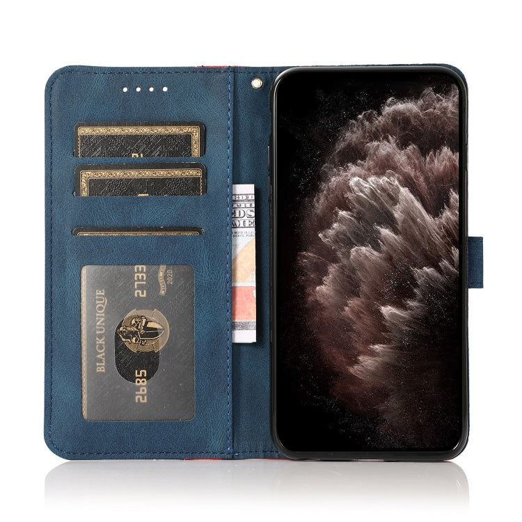 For iPhone 16 Plus Dual-color Stitching Leather Phone Case(Red Blue)